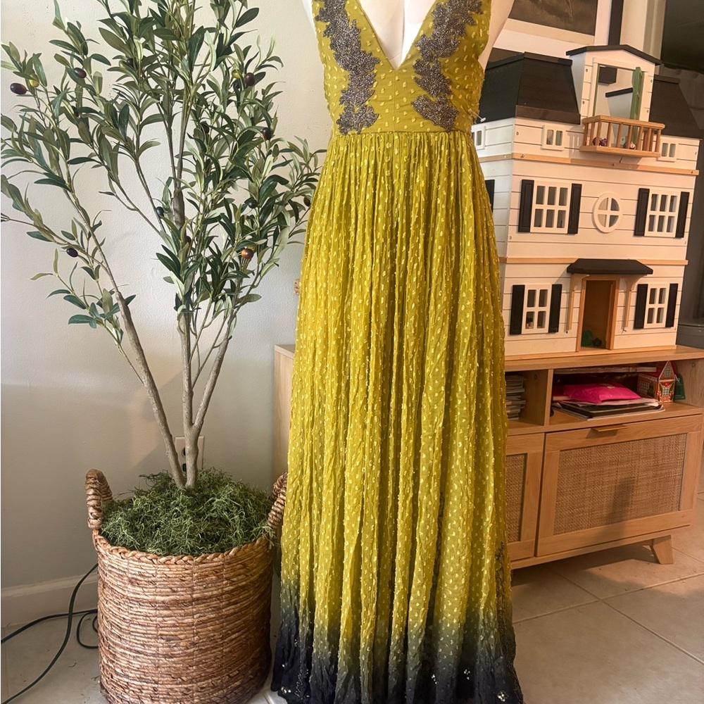 Free People Green Maxi Gown Sleeveless Plunge